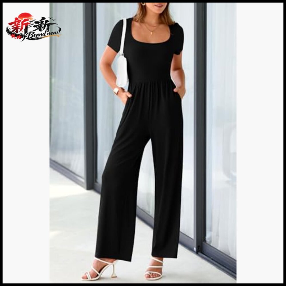 Polyester Elastane Ribbed Knit Jumpsuit Square Ne… - image 4